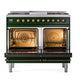 ILVE Nostalgie II 40-Inch Dual Fuel Range with 6 Sealed Burners + Griddle, 4.3 cu. ft. Oven, Emerald Green with Burnished Trim, Liquid Propane, Triple Glass Door, UPD40FNMPEGBLP
