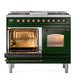 ILVE Nostalgie II 40-Inch Dual Fuel Range with 6 Sealed Burners + Griddle, 4.3 cu. ft. Oven, Emerald Green with Burnished Trim, Liquid Propane, Triple Glass Door, UPD40FNMPEGBLP