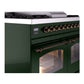 ILVE Nostalgie II 40-Inch Dual Fuel Range with 6 Sealed Burners + Griddle, 4.3 cu. ft. Oven, Emerald Green with Burnished Trim, Liquid Propane, Triple Glass Door, UPD40FNMPEGBLP