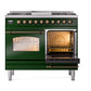 ILVE Nostalgie II 40-Inch Dual Fuel Range with 6 Sealed Burners + Griddle, 4.3 cu. ft. Oven, Emerald Green with Burnished Trim, Natural Gas, Triple Glass Door, UPD40FNMPEGB