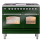 ILVE Nostalgie II 40-Inch Dual Fuel Range with 6 Sealed Burners + Griddle, 4.3 cu. ft. Oven, Emerald Green with Chrome Trim, Liquid Propane, Triple Glass Door, UPD40FNMPEGCLP