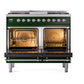 ILVE Nostalgie II 40-Inch Dual Fuel Range with 6 Sealed Burners + Griddle, 4.3 cu. ft. Oven, Emerald Green with Chrome Trim, Natural Gas, Triple Glass Door, UPD40FNMPEGC
