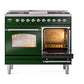 ILVE Nostalgie II 40-Inch Dual Fuel Range with 6 Sealed Burners + Griddle, 4.3 cu. ft. Oven, Emerald Green with Chrome Trim, Natural Gas, Triple Glass Door, UPD40FNMPEGC