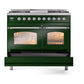 ILVE Nostalgie II 40-Inch Dual Fuel Range with 6 Sealed Burners + Griddle, 4.3 cu. ft. Oven, Emerald Green with Chrome Trim, Natural Gas, Triple Glass Door, UPD40FNMPEGC