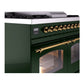 ILVE Nostalgie II 40-Inch Dual Fuel Range with 6 Sealed Burners + Griddle, 4.3 cu. ft. Oven, Emerald Green with Brass Trim, Natural Gas, Triple Glass Door, UPD40FNMPEGG