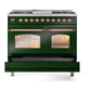 ILVE Nostalgie II 40-Inch Dual Fuel Range with 6 Sealed Burners + Griddle, 4.3 cu. ft. Oven, Emerald Green with Copper Trim, Liquid Propane, Triple Glass Door, UPD40FNMPEGPLP