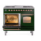 ILVE Nostalgie II 40-Inch Dual Fuel Range with 6 Sealed Burners + Griddle, 4.3 cu. ft. Oven, Emerald Green with Copper Trim, Natural Gas, Triple Glass Door, UPD40FNMPEGP