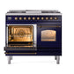 ILVE Nostalgie II 40-Inch Dual Fuel Range with 6 Sealed Burners + Griddle, 4.3 cu. ft. Oven, Midnight Blue with Burnished Trim, Liquid Propane, Triple Glass Door, UPD40FNMPMBBLP