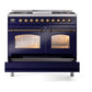 ILVE Nostalgie II 40-Inch Dual Fuel Range with 6 Sealed Burners + Griddle, 4.3 cu. ft. Oven, Midnight Blue with Burnished Trim, Natural Gas, Triple Glass Door, UPD40FNMPMBB
