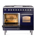 ILVE Nostalgie II 40-Inch Dual Fuel Range with 6 Sealed Burners + Griddle, 4.3 cu. ft. Oven, Midnight Blue with Chrome Trim, Liquid Propane, Triple Glass Door, UPD40FNMPMBCLP
