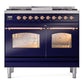 ILVE Nostalgie II 40-Inch Dual Fuel Range with 6 Sealed Burners + Griddle, 4.3 cu. ft. Oven, Midnight Blue with Copper Trim, Liquid Propane, Triple Glass Door, UPD40FNMPMBPLP