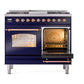 ILVE Nostalgie II 40-Inch Dual Fuel Range with 6 Sealed Burners + Griddle, 4.3 cu. ft. Oven, Midnight Blue with Copper Trim, Liquid Propane, Triple Glass Door, UPD40FNMPMBPLP