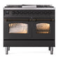 ILVE Nostalgie II 40-Inch Dual Fuel Range with 6 Sealed Burners + Griddle, 4.3 cu. ft. Oven, Graphite Matte with Burnished Trim, Liquid Propane, Triple Glass Door, UPD40FNMPMGBLP