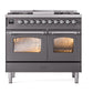 ILVE Nostalgie II 40-Inch Dual Fuel Range with 6 Sealed Burners + Griddle, 4.3 cu. ft. Oven, Graphite Matte with Chrome Trim, Natural Gas, Triple Glass Door, UPD40FNMPMGC
