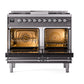 ILVE Nostalgie II 40-Inch Dual Fuel Range with 6 Sealed Burners + Griddle, 4.3 cu. ft. Oven, Graphite Matte with Chrome Trim, Natural Gas, Triple Glass Door, UPD40FNMPMGC