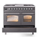 ILVE Nostalgie II 40-Inch Dual Fuel Range with 6 Sealed Burners + Griddle, 4.3 cu. ft. Oven, Graphite Matte with Chrome Trim, Natural Gas, Triple Glass Door, UPD40FNMPMGC