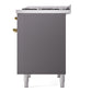 ILVE Nostalgie II 40-Inch Dual Fuel Range with 6 Sealed Burners + Griddle, 4.3 cu. ft. Oven, Graphite Matte with Brass Trim, Natural Gas, Triple Glass Door, UPD40FNMPMGG