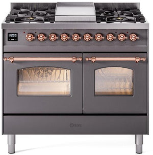 ILVE Nostalgie II 40" Dual Fuel Propane Gas Range in Matte Graphite with Copper Trim, UPD40FNMPMGPLP