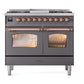 ILVE Nostalgie II 40-Inch Dual Fuel Range with 6 Sealed Burners + Griddle, 4.3 cu. ft. Oven, Graphite Matte with Copper Trim, Liquid Propane, Triple Glass Door, UPD40FNMPMGPLP