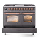 ILVE Nostalgie II 40-Inch Dual Fuel Range with 6 Sealed Burners + Griddle, 4.3 cu. ft. Oven, Graphite Matte with Copper Trim, Liquid Propane, Triple Glass Door, UPD40FNMPMGPLP