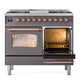 ILVE Nostalgie II 40-Inch Dual Fuel Range with 6 Sealed Burners + Griddle, 4.3 cu. ft. Oven, Graphite Matte with Copper Trim, Natural Gas, Triple Glass Door, UPD40FNMPMGP