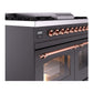 ILVE Nostalgie II 40-Inch Dual Fuel Range with 6 Sealed Burners + Griddle, 4.3 cu. ft. Oven, Graphite Matte with Copper Trim, Natural Gas, Triple Glass Door, UPD40FNMPMGP