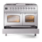 ILVE Nostalgie II 40-Inch Dual Fuel Range with 6 Sealed Burners + Griddle, 4.3 cu. ft. Oven, Stainless Steel with Chrome Trim, Liquid Propane, Triple Glass Door, UPD40FNMPSSCLP