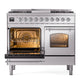 ILVE Nostalgie II 40-Inch Dual Fuel Range with 6 Sealed Burners + Griddle, 4.3 cu. ft. Oven, Stainless Steel with Chrome Trim, Natural Gas, Triple Glass Door, UPD40FNMPSSC