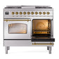 ILVE Nostalgie II 40-Inch Dual Fuel Range with 6 Sealed Burners + Griddle, 4.3 cu. ft. Oven, Stainless Steel with Brass Trim, Liquid Propane, Triple Glass Door, UPD40FNMPSSGLP