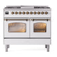 ILVE Nostalgie II 40-Inch Dual Fuel Range with 6 Sealed Burners + Griddle, 4.3 cu. ft. Oven, White with Burnished Trim, Liquid Propane, Triple Glass Door, UPD40FNMPWHBLP