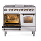 ILVE Nostalgie II 40-Inch Dual Fuel Range with 6 Sealed Burners + Griddle, 4.3 cu. ft. Oven, White with Burnished Trim, Liquid Propane, Triple Glass Door, UPD40FNMPWHBLP