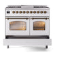 ILVE Nostalgie II 40-Inch Dual Fuel Range with 6 Sealed Burners + Griddle, 4.3 cu. ft. Oven, White with Burnished Trim, Natural Gas, Triple Glass Door, UPD40FNMPWHB