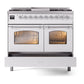 ILVE Nostalgie II 40-Inch Dual Fuel Range with 6 Sealed Burners + Griddle, 4.3 cu. ft. Oven, White with Chrome Trim, Liquid Propane, Triple Glass Door, UPD40FNMPWHCLP