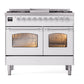 ILVE Nostalgie II 40-Inch Dual Fuel Range with 6 Sealed Burners + Griddle, 4.3 cu. ft. Oven, White with Chrome Trim, Natural Gas, Triple Glass Door, UPD40FNMPWHC