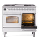 ILVE Nostalgie II 40-Inch Dual Fuel Range with 6 Sealed Burners + Griddle, 4.3 cu. ft. Oven, White with Chrome Trim, Natural Gas, Triple Glass Door, UPD40FNMPWHC