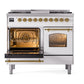 ILVE Nostalgie II 40-Inch Dual Fuel Range with 6 Sealed Burners + Griddle, 4.3 cu. ft. Oven, White with Brass Trim, Liquid Propane, Triple Glass Door, UPD40FNMPWHGLP