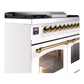 ILVE Nostalgie II 40-Inch Dual Fuel Range with 6 Sealed Burners + Griddle, 4.3 cu. ft. Oven, White with Brass Trim, Natural Gas, Triple Glass Door, UPD40FNMPWHG
