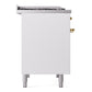 ILVE Nostalgie II 40-Inch Dual Fuel Range with 6 Sealed Burners + Griddle, 4.3 cu. ft. Oven, White with Brass Trim, Natural Gas, Triple Glass Door, UPD40FNMPWHG