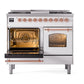 ILVE Nostalgie II 40-Inch Dual Fuel Range with 6 Sealed Burners + Griddle, 4.3 cu. ft. Oven, White with Copper Trim, Natural Gas, Triple Glass Door, UPD40FNMPWHP