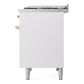 ILVE Nostalgie II 40-Inch Dual Fuel Range with 6 Sealed Burners + Griddle, 4.3 cu. ft. Oven, White with Copper Trim, Natural Gas, Triple Glass Door, UPD40FNMPWHP