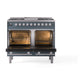 ILVE Professional Plus II 40-Inch Dual Fuel Range with 6 Sealed Burners + Griddle, 4.3 cu. ft. Oven, Blue Grey, Natural Gas, Solid Door, UPD40FQMPBG