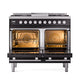 ILVE Professional Plus II 40-Inch Dual Fuel Range with 6 Sealed Burners + Griddle, 4.3 cu. ft. Oven, Glossy Black, Natural Gas, Solid Door, UPD40FQMPBK