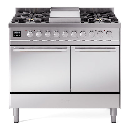 ILVE Professional Plus II 40-Inch Dual Fuel Range with 6 Sealed Burners + Griddle, 4.3 cu. ft. Oven, Stainless Steel, Liquid Propane, Solid Door, UPD40FQMPSSLP