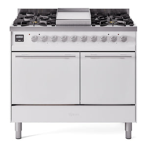 ILVE Professional Plus II 40-Inch Dual Fuel Range with 6 Sealed Burners + Griddle, 4.3 cu. ft. Oven, White, Liquid Propane, Solid Door, UPD40FQMPWHLP