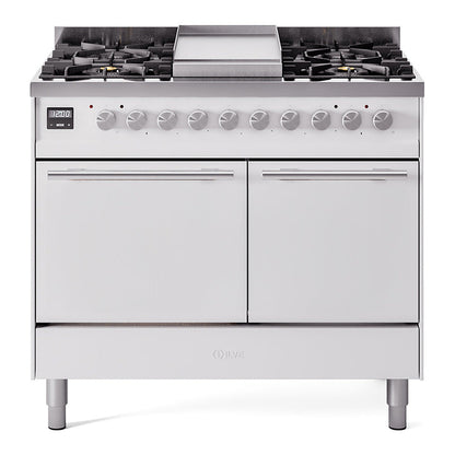 ILVE Professional Plus II 40-Inch Dual Fuel Range with 6 Sealed Burners + Griddle, 4.3 cu. ft. Oven, White, Liquid Propane, Solid Door, UPD40FQMPWHLP