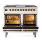 ILVE Nostalgie II 40-Inch Dual Fuel Range with 6 Sealed Burners + Griddle, 4.3 cu. ft. Oven, Antique White with Burnished Trim, Natural Gas, Solid Door, UPD40FQNMPAWB