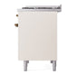 ILVE Nostalgie II 40-Inch Dual Fuel Range with 6 Sealed Burners + Griddle, 4.3 cu. ft. Oven, Antique White with Burnished Trim, Natural Gas, Solid Door, UPD40FQNMPAWB