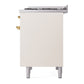 ILVE Nostalgie II 40-Inch Dual Fuel Range with 6 Sealed Burners + Griddle, 4.3 cu. ft. Oven, Antique White with Brass Trim, Natural Gas, Solid Door, UPD40FQNMPAWG