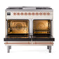 ILVE Nostalgie II 40-Inch Dual Fuel Range with 6 Sealed Burners + Griddle, 4.3 cu. ft. Oven, Antique White with Copper Trim, Liquid Propane, Solid Door, UPD40FQNMPAWPLP