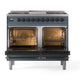 ILVE Nostalgie II 40-Inch Dual Fuel Range with 6 Sealed Burners + Griddle, 4.3 cu. ft. Oven, Blue Grey with Burnished Trim, Natural Gas, Solid Door, UPD40FQNMPBGB